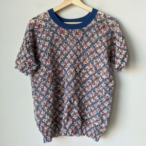 J Crew Blue Orange Short Sleeve Blouse Semi Sheer